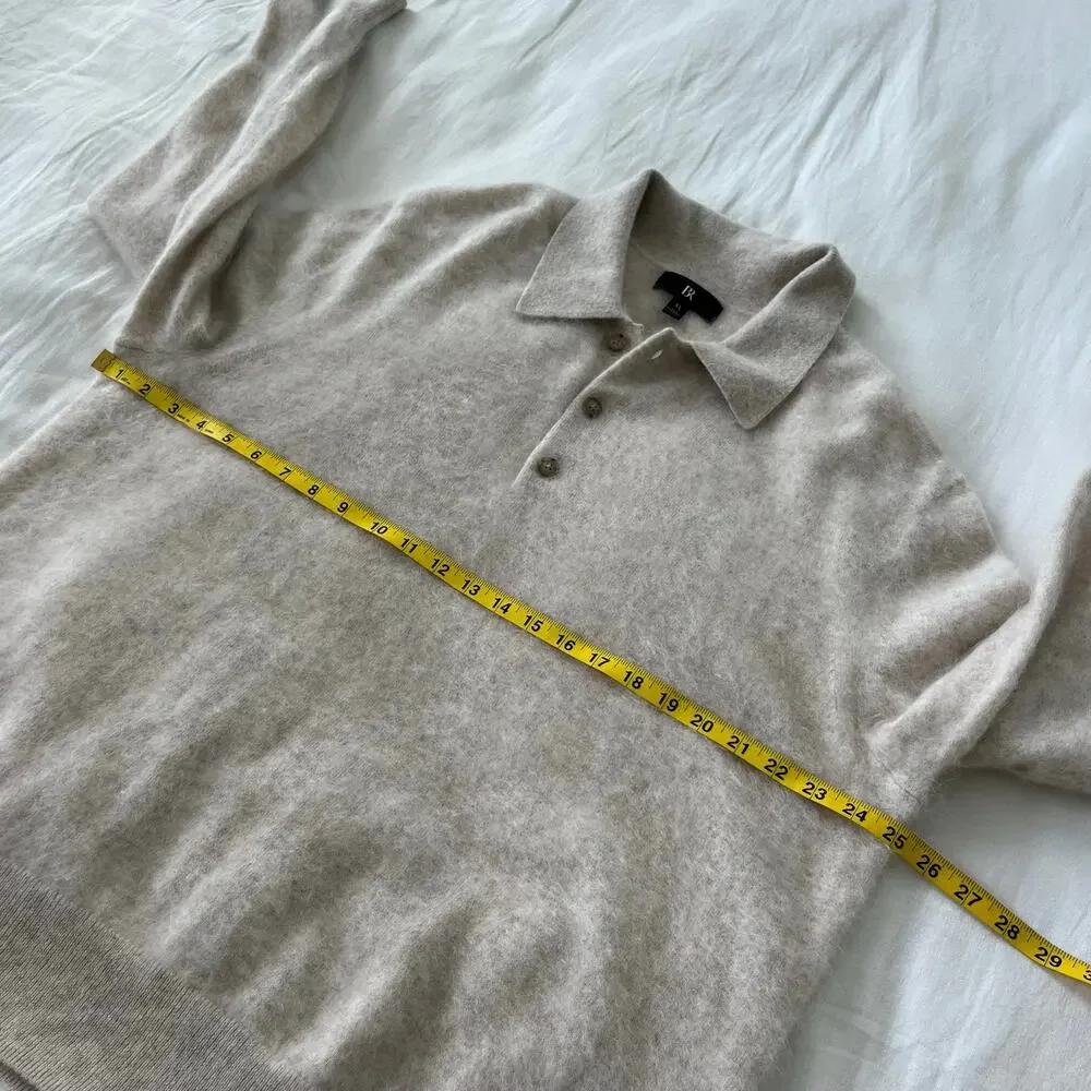Banana Republic 100% Brushed Cashmere Oatmeal Cream Long Sleeve Polo Sweater